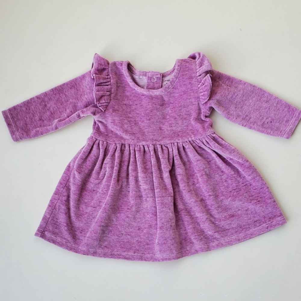 Fairytale Velour Dress ruffle shoulder long sleeve lilac light plum purple